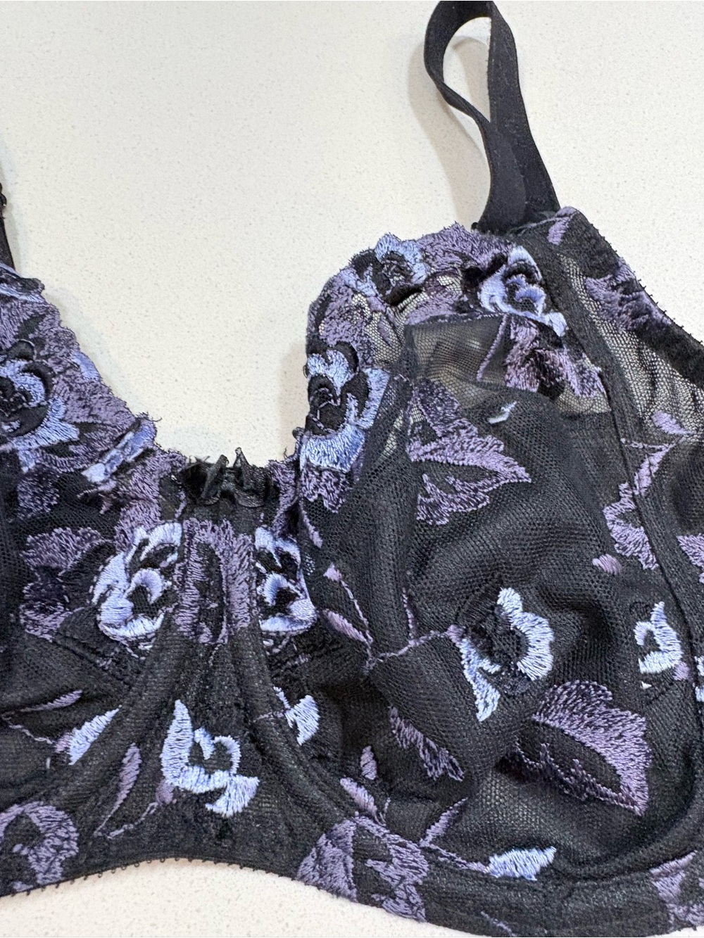 Embroidered Underwire Bra in Black and Lavender Floral - Picture 3 of 13